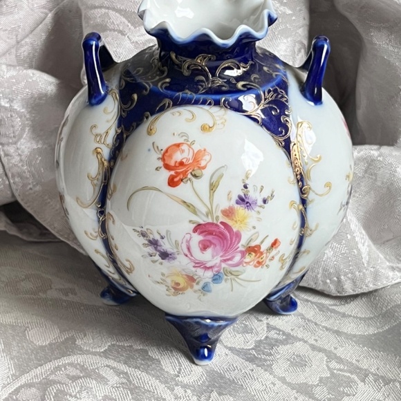 VINTAGE UNBRANDED Hand Painted Round Floral Vase 5" - Picture 8 of 11